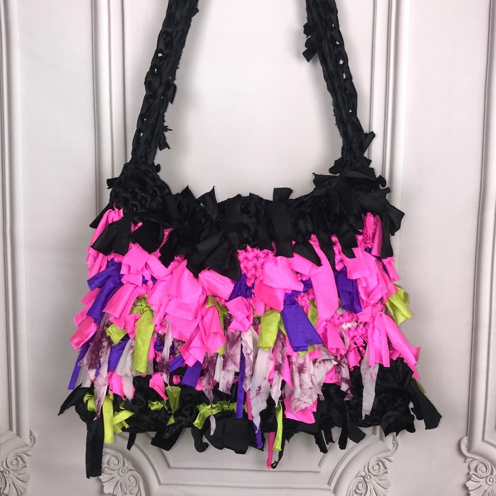 Vintage Macrame Spandex Scrap Large Shaggy Bag